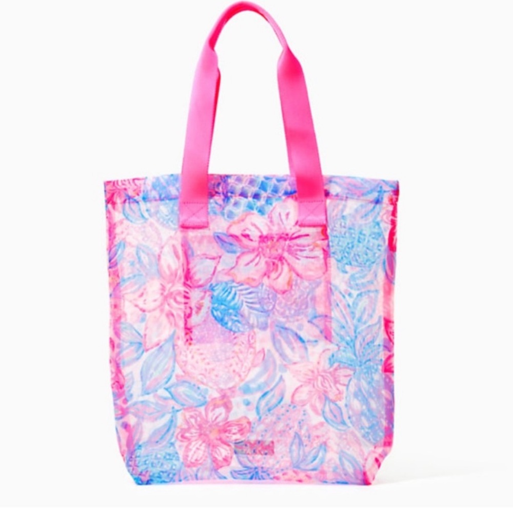 NWT Lilly Pulitzer Mesh Tote/Beach Bag in Pink Isle Snappy Turtle Print